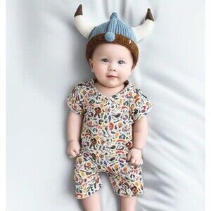 Sweetie Peach Bamboo Vikings Shortie Romper 18/24m